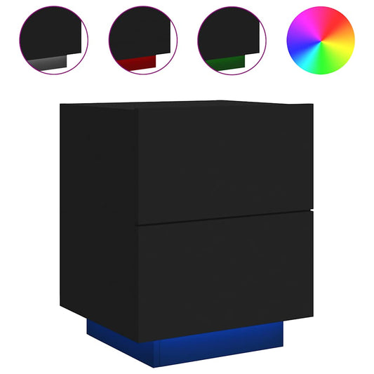 Bedside Cabinet with LED Lights Black Engineered Wood Bedside Cabinet with LED Lights Black Engineered Wood