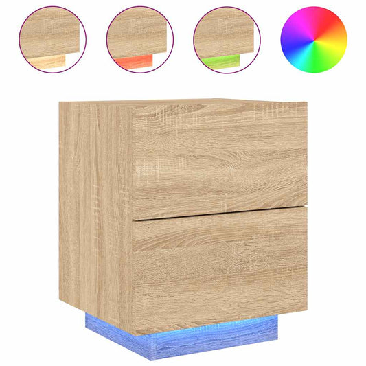 Bedside Cabinet with LED Lights Sonoma Oak Engineered Wood Bedside Cabinet with LED Lights Sonoma Oak Engineered Wood