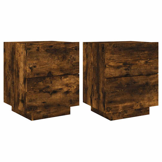 Bedside Cabinets with LED Lights 2 pcs Smoked Oak Engineered Wood Bedside Cabinets with LED Lights 2 pcs Smoked Oak Engineered Wood