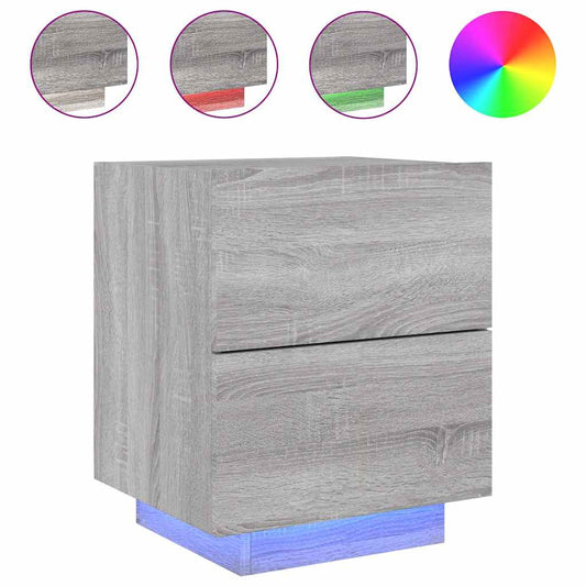 Bedside Cabinet with LED Lights Grey Sonoma Engineered Wood Bedside Cabinet with LED Lights Grey Sonoma Engineered Wood