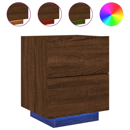 Bedside Cabinet with LED Lights Brown Oak Engineered Wood Bedside Cabinet with LED Lights Brown Oak Engineered Wood