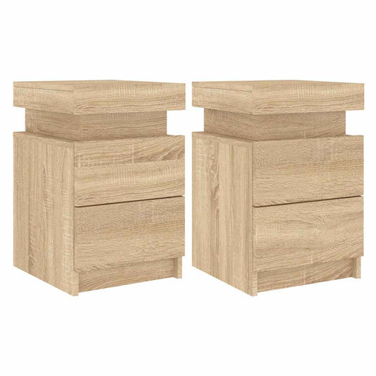 Bedside Cabinets with LED Lights 2 pcs Sonoma Oak 35x39x55 cm Bedside Cabinets with LED Lights 2 pcs Sonoma Oak 35x39x55 cm