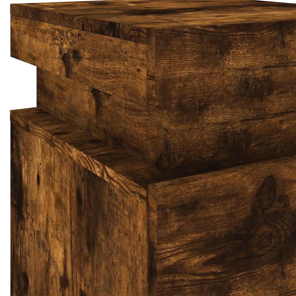 Bedside Cabinet with LED Lights Smoked Oak 35x39x55 cm