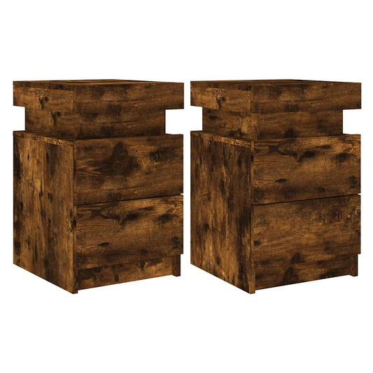 Bedside Cabinets with LED Lights 2 pcs Smoked Oak 35x39x55 cm Bedside Cabinets with LED Lights 2 pcs Smoked Oak 35x39x55 cm