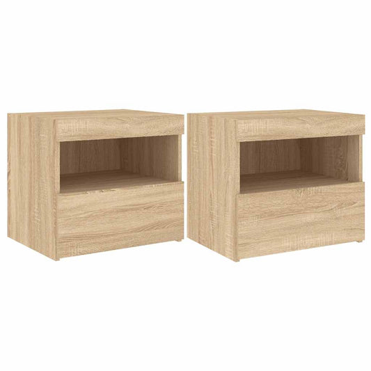 Bedside Cabinets with LED Lights 2 pcs Sonoma Oak 50x40x45 cm Bedside Cabinets with LED Lights 2 pcs Sonoma Oak 50x40x45 cm