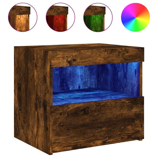 Bedside Cabinet with LED Lights Smoked Oak 50x40x45 cm Bedside Cabinet with LED Lights Smoked Oak 50x40x45 cm