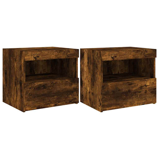 Bedside Cabinets with LED Lights 2 pcs Smoked Oak 50x40x45 cm Bedside Cabinets with LED Lights 2 pcs Smoked Oak 50x40x45 cm