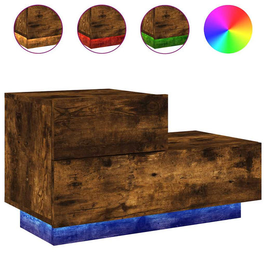 Bedside Cabinet with LED Lights Smoked Oak 70x36x40.5 cm Bedside Cabinet with LED Lights Smoked Oak 70x36x40.5 cm