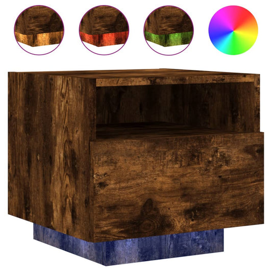 Bedside Cabinet with LED Lights Smoked Oak 40x39x37 cm Bedside Cabinet with LED Lights Smoked Oak 40x39x37 cm