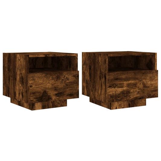 Bedside Cabinets with LED Lights 2 pcs Smoked Oak 40x39x37 cm Bedside Cabinets with LED Lights 2 pcs Smoked Oak 40x39x37 cm