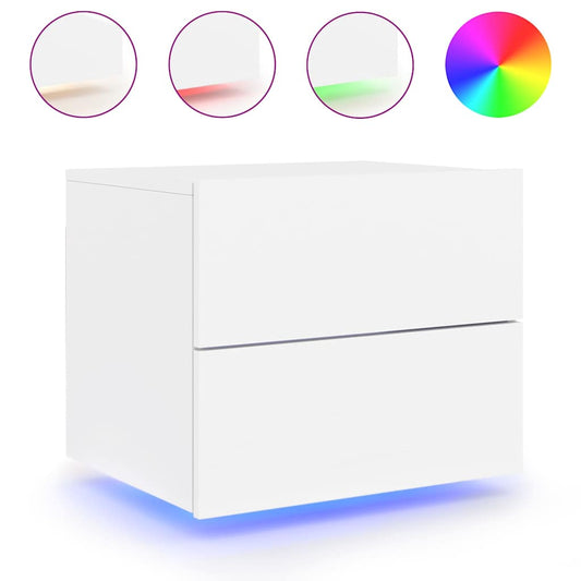 Wall-mounted Bedside Cabinet with LED Lights White Wall-mounted Bedside Cabinet with LED Lights White