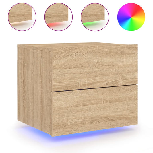 Wall-mounted Bedside Cabinet with LED Lights Sonoma Oak Wall-mounted Bedside Cabinet with LED Lights Sonoma Oak