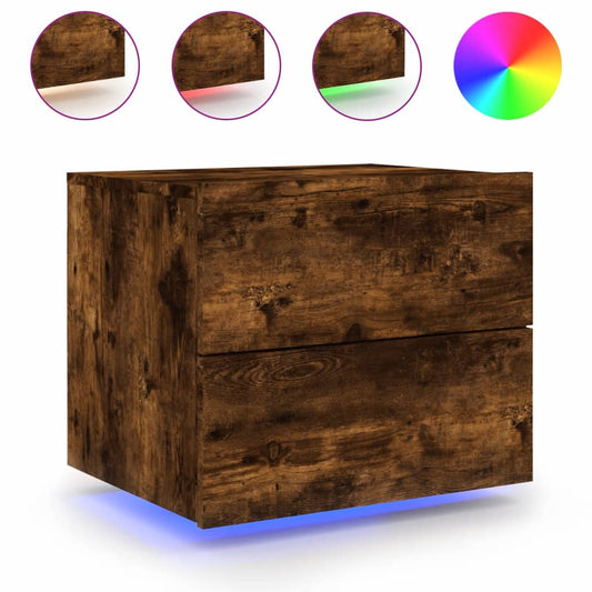 Wall-mounted Bedside Cabinet with LED Lights Smoked Oak Wall-mounted Bedside Cabinet with LED Lights Smoked Oak