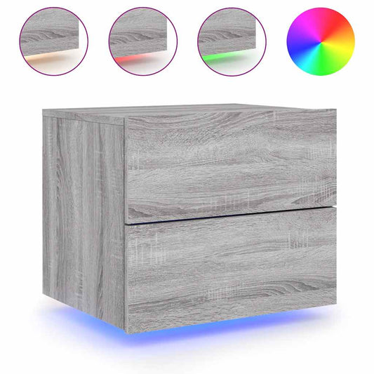 Wall-mounted Bedside Cabinet with LED Lights Grey Sonoma Wall-mounted Bedside Cabinet with LED Lights Grey Sonoma