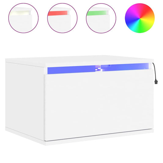 Wall-mounted Bedside Cabinet with LED Lights White Wall-mounted Bedside Cabinet with LED Lights White