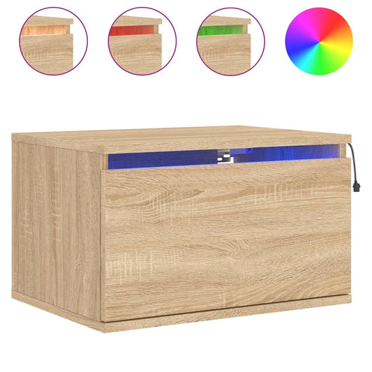Wall-mounted Bedside Cabinet with LED Lights Sonoma Oak Wall-mounted Bedside Cabinet with LED Lights Sonoma Oak