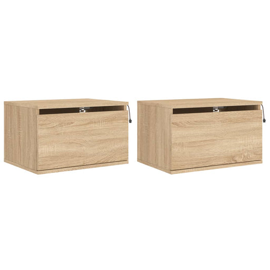 Wall-mounted Bedside Cabinets with LED Lights 2 pcs Sonoma Oak Wall-mounted Bedside Cabinets with LED Lights 2 pcs Sonoma Oak