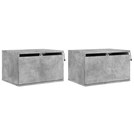 Wall-mounted Bedside Cabinets with LED Lights 2 pcs Concrete Grey Wall-mounted Bedside Cabinets with LED Lights 2 pcs Concrete Grey