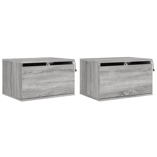 Wall-mounted Bedside Cabinets with LED Lights 2 pcs Grey Sonoma Wall-mounted Bedside Cabinets with LED Lights 2 pcs Grey Sonoma