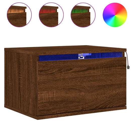 Wall-mounted Bedside Cabinet with LED Lights Brown Oak Wall-mounted Bedside Cabinet with LED Lights Brown Oak