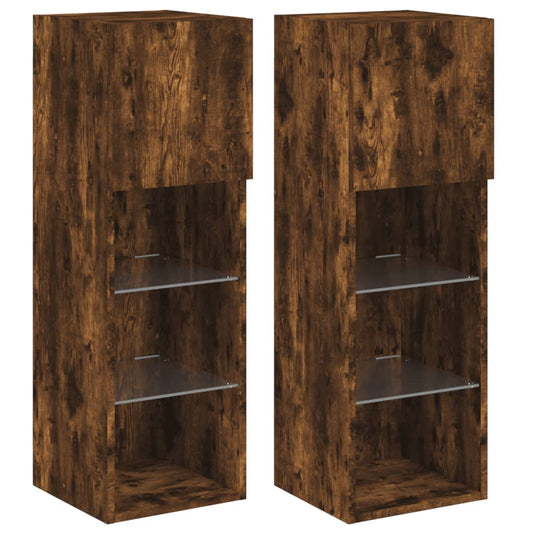 TV Cabinets with LED Lights 2 pcs Smoked Oak 30.5x30x90 cm TV Cabinets with LED Lights 2 pcs Smoked Oak 30.5x30x90 cm