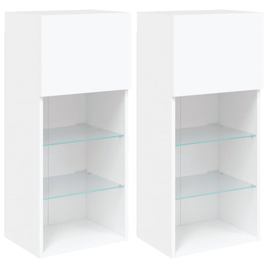 TV Cabinet | Set of 2 | White | Engineered wood, Glass | Medium TV Cabinet | Set of 2 | White | Engineered wood, Glass | Medium