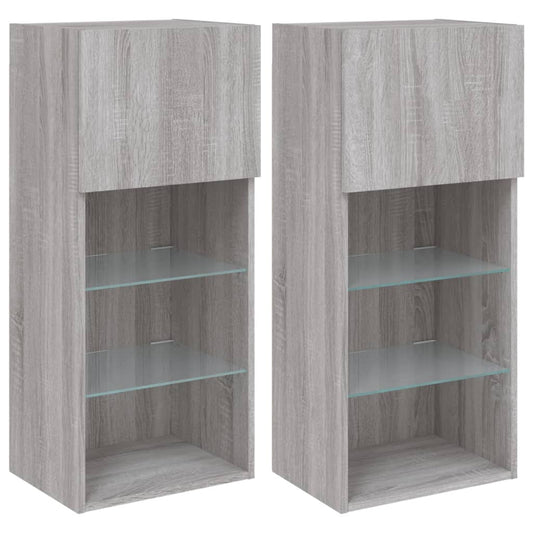 TV Cabinets with LED Lights 2 pcs Grey Sonoma 40.5x30x90 cm TV Cabinets with LED Lights 2 pcs Grey Sonoma 40.5x30x90 cm