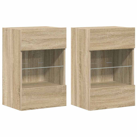 Wall Cabinets with LED Lights for TV 2 pcs Sonoma Oak 40x30x60.5 cm Wall Cabinets with LED Lights for TV 2 pcs Sonoma Oak 40x30x60.5 cm