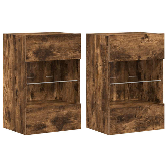 Wall Cabinets with LED Lights for TV 2 pcs Smoked Oak 40x30x60.5 cm Wall Cabinets with LED Lights for TV 2 pcs Smoked Oak 40x30x60.5 cm