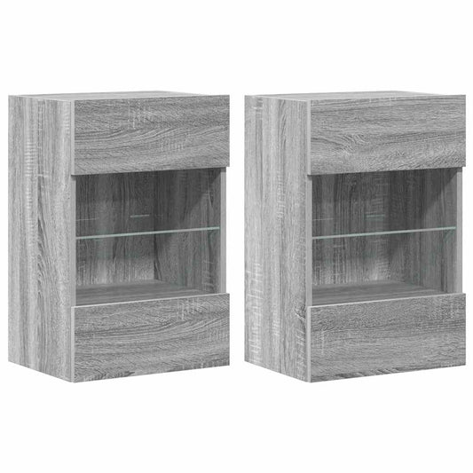 Wall Cabinets with LED Lights for TV 2 pcs Grey Sonoma 40x30x60.5 cm Wall Cabinets with LED Lights for TV 2 pcs Grey Sonoma 40x30x60.5 cm