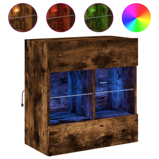 TV Wall Cabinet with LED Lights Smoked Oak 58.5x30x60.5 cm TV Wall Cabinet with LED Lights Smoked Oak 58.5x30x60.5 cm