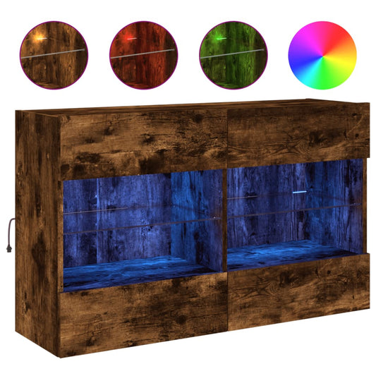 TV Wall Cabinet with LED Lights Smoked Oak 98.5x30x60.5 cm TV Wall Cabinet with LED Lights Smoked Oak 98.5x30x60.5 cm