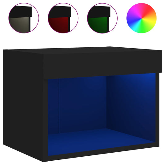 Bedside Cabinet with LED Lights Wall-mounted Black Bedside Cabinet with LED Lights Wall-mounted Black