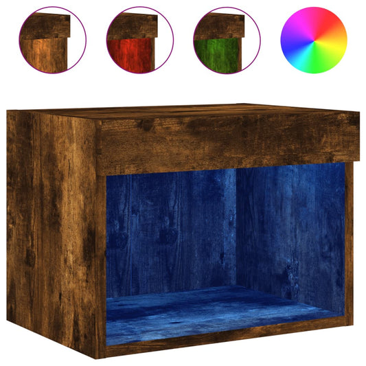 Bedside Cabinet with LED Lights Wall-mounted Smoked Oak Bedside Cabinet with LED Lights Wall-mounted Smoked Oak