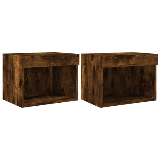 Bedside Cabinets with LED Lights Wall-mounted 2 pcs Smoked Oak Bedside Cabinets with LED Lights Wall-mounted 2 pcs Smoked Oak