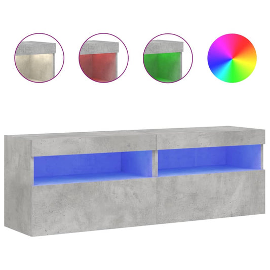 TV Wall Cabinets with LED Lights 2 pcs Concrete Grey 60x30x40cm TV Wall Cabinets with LED Lights 2 pcs Concrete Grey 60x30x40cm
