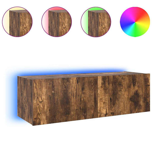 TV Wall Cabinet with LED Lights Smoked Oak 100x35x31 cm TV Wall Cabinet with LED Lights Smoked Oak 100x35x31 cm