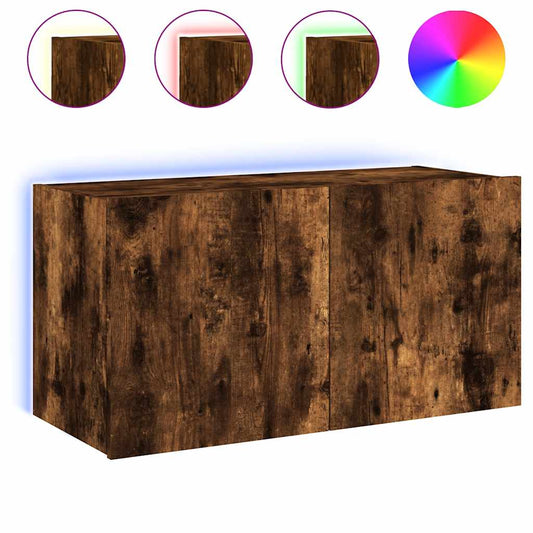 TV Wall Cabinet with LED Lights Smoked Oak 80x35x41 cm TV Wall Cabinet with LED Lights Smoked Oak 80x35x41 cm