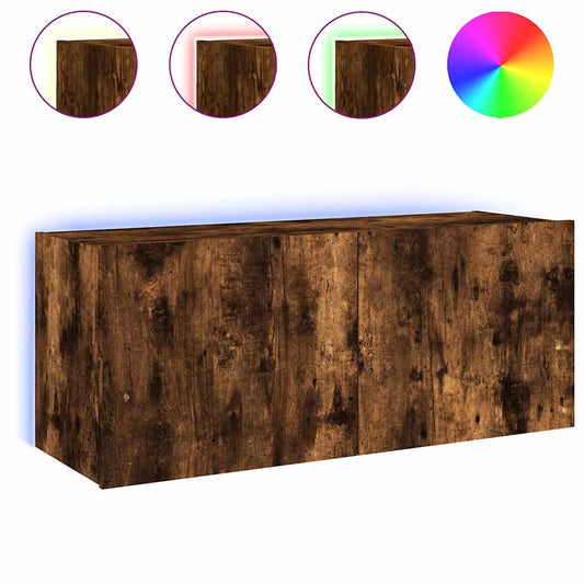 TV Wall Cabinet with LED Lights Smoked Oak 100x35x41 cm TV Wall Cabinet with LED Lights Smoked Oak 100x35x41 cm