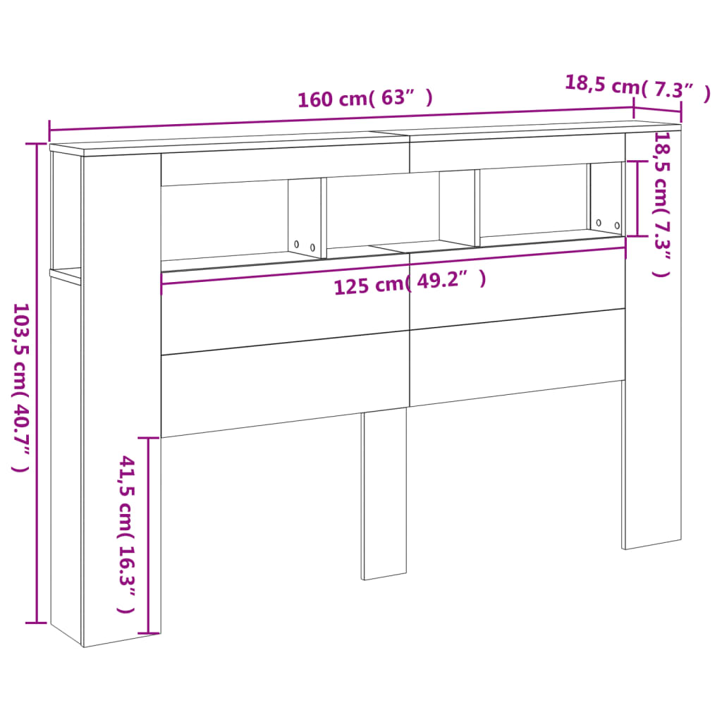 LED Headboard White 160x18.5x103.5 cm Engineered Wood
