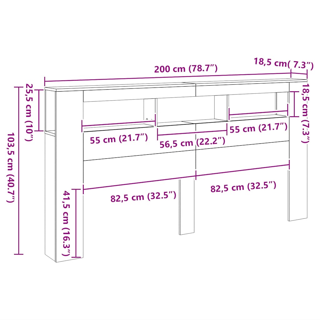 LED Headboard Sonoma Oak 200 cm Engineered Wood