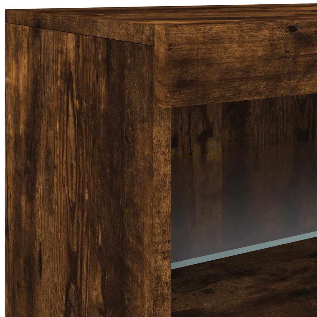 Sideboard with LED Lights Smoked Oak 142,5x37x67 cm