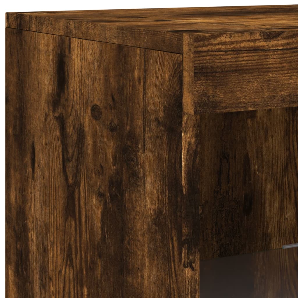 Sideboard with LED Lights Smoked Oak 181,5x37x100 cm