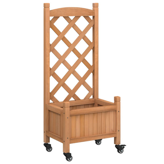 Planter with Trellis and Wheels Brown Solid Wood Fir Planter with Trellis and Wheels Brown Solid Wood Fir