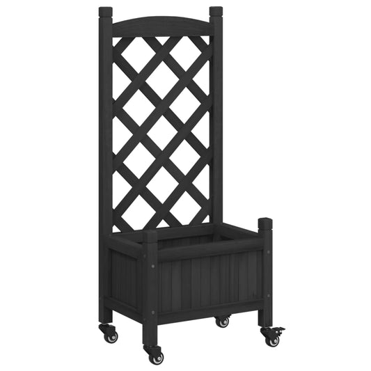 Planter with Trellis and Wheels Black Solid Wood Fir Planter with Trellis and Wheels Black Solid Wood Fir