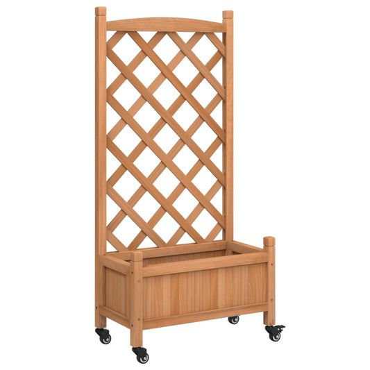 Planter with Trellis and Wheels Brown Solid Wood Fir Planter with Trellis and Wheels Brown Solid Wood Fir
