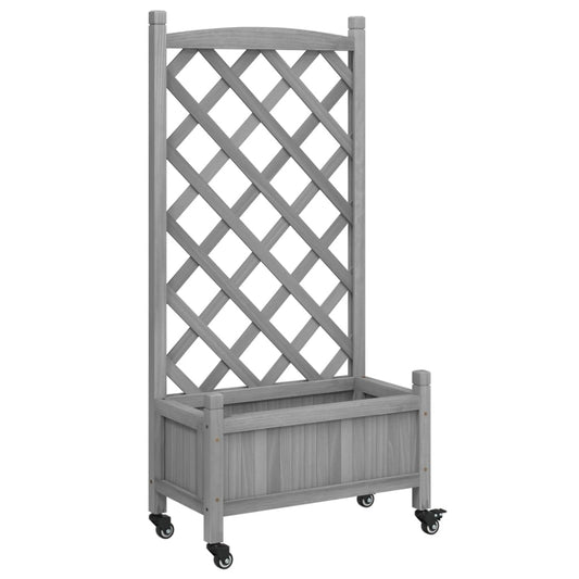 Planter with Trellis and Wheels Grey Solid Wood Fir Planter with Trellis and Wheels Grey Solid Wood Fir