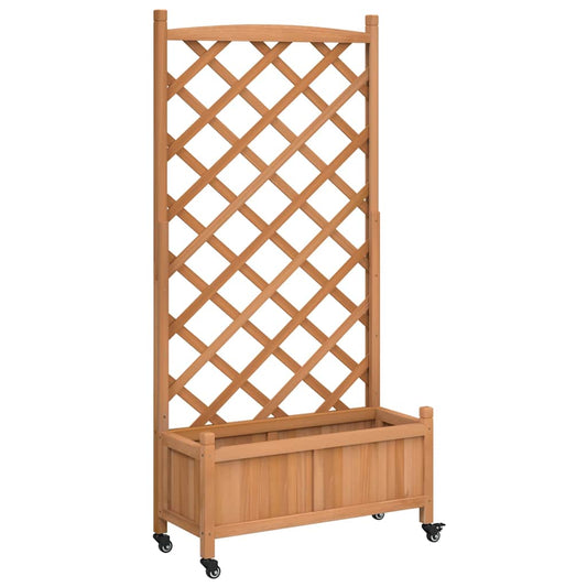 Planter with Trellis and Wheels Brown Solid Wood Fir Planter with Trellis and Wheels Brown Solid Wood Fir