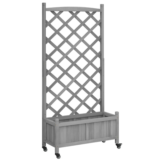 Planter with Trellis and Wheels Grey Solid Wood Fir Planter with Trellis and Wheels Grey Solid Wood Fir