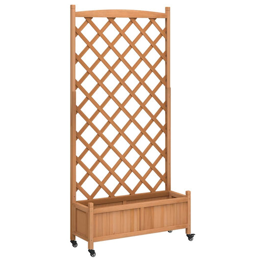 Planter with Trellis and Wheels Brown Solid Wood Fir Planter with Trellis and Wheels Brown Solid Wood Fir
